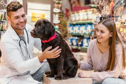 Veteriner kontrolünde muayene edilen bir köpek